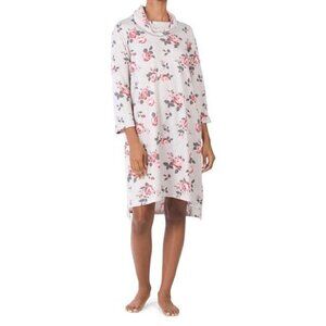 CAROLE HOCHMAN Long Sleeve Floral Cowl Neck Lounger Nightshirt Size Small